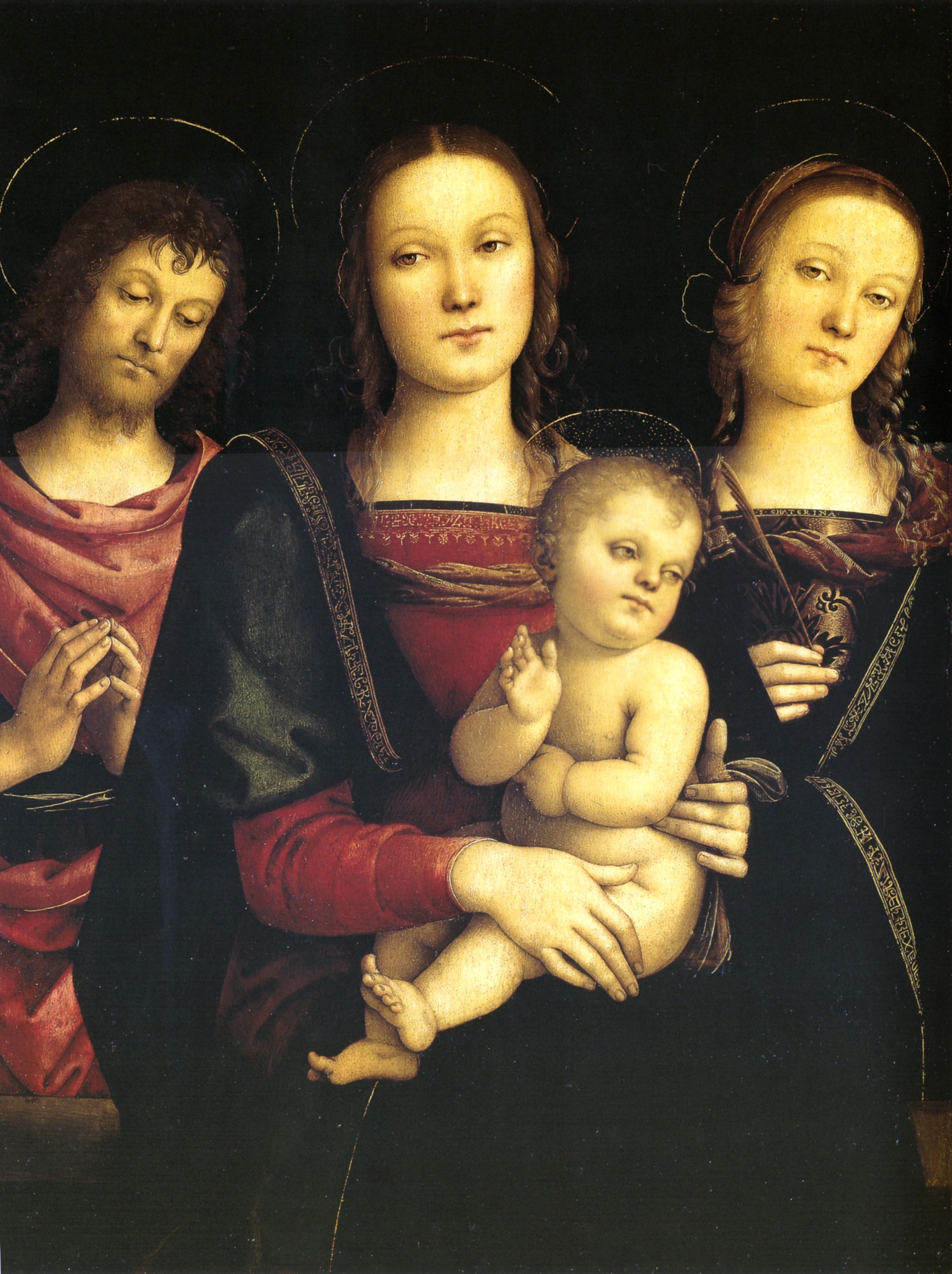 Madonna and Child with Saints (likely St. John the Baptist and St. Catherine of Alexandria) painting by Unknown (or needs clarification based on provenance)