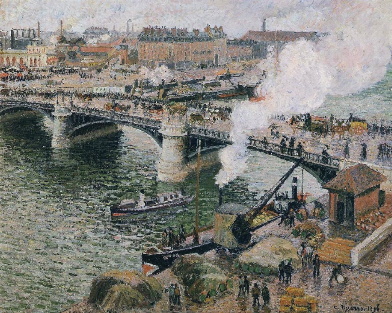 Pont Boieldieu in Rouen, Rainy Weather painting by Camille Pissarro