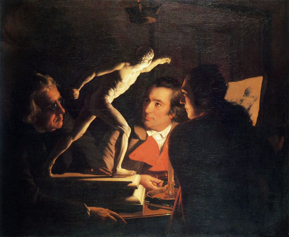 Three Persons Viewing the Gladiator by Candlelight painting by William Pether after Joseph Wright of Derby